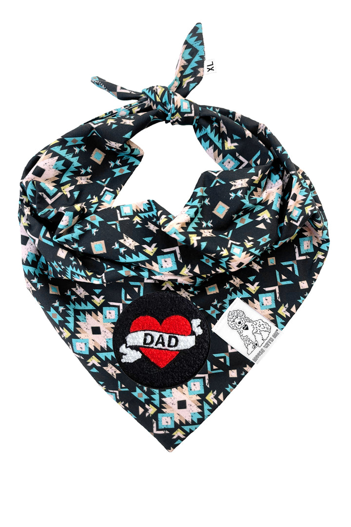 Dog Bandana Navajo - Black - Customize by adding Interchangeable Velcro Embroidered Patches