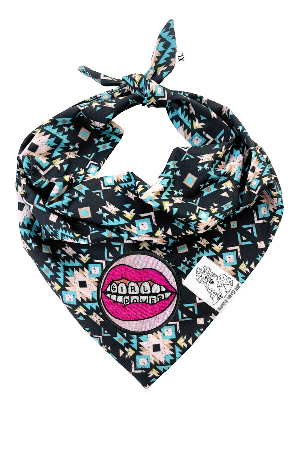 Dog Bandana Navajo - Black - Customize by adding Interchangeable Velcro Embroidered Patches