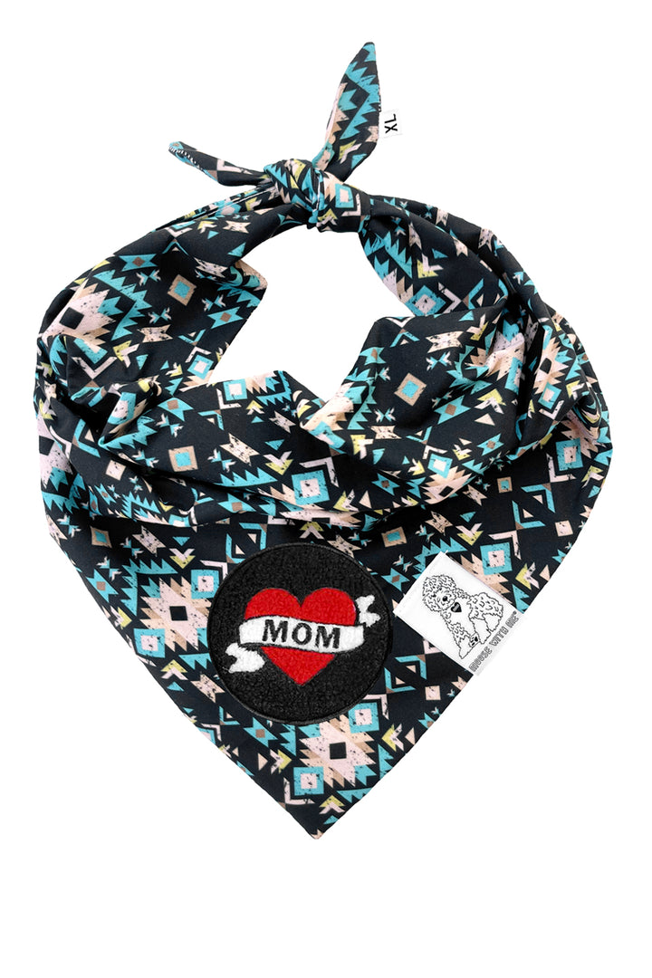 Dog Bandana Navajo - Black - Customize by adding Interchangeable Velcro Embroidered Patches