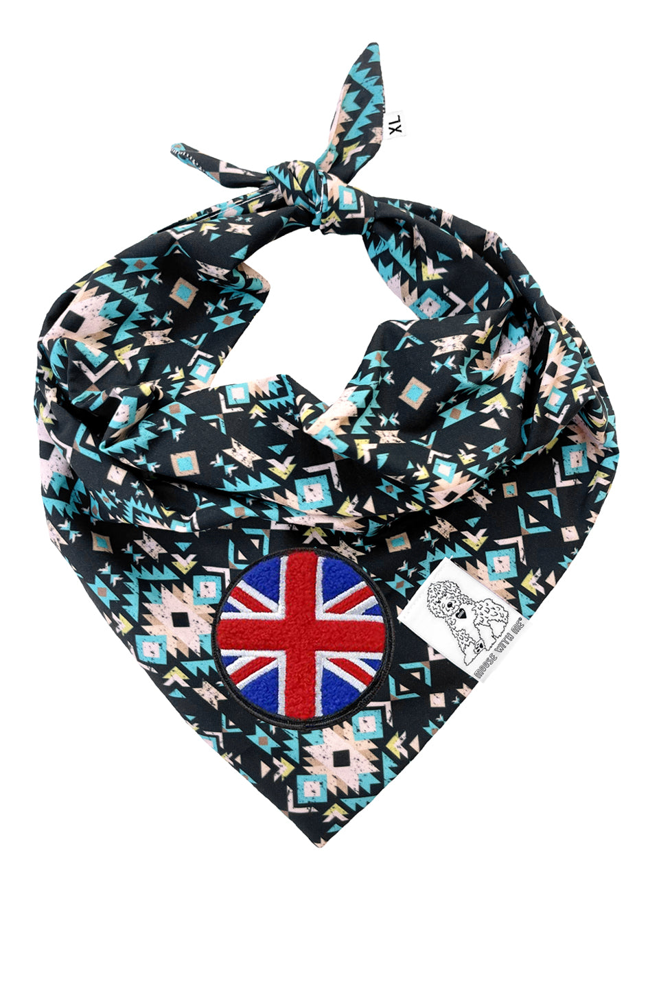 Dog Bandana Navajo - Black - Customize by adding Interchangeable Velcro Embroidered Patches