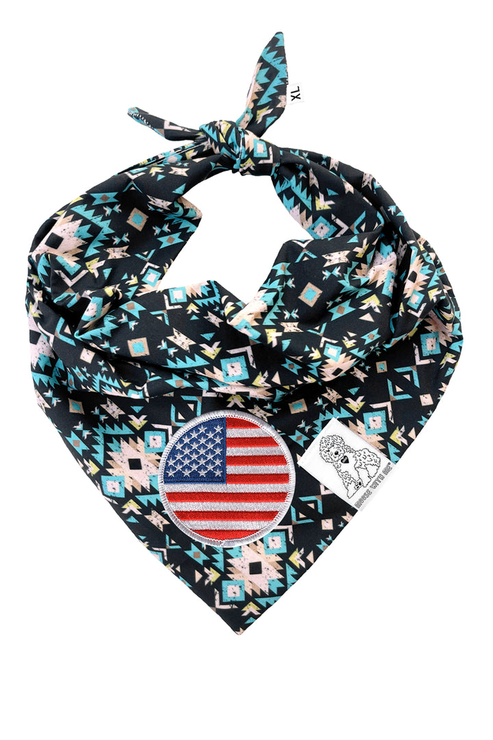 Dog Bandana Navajo - Black - Customize by adding Interchangeable Velcro Embroidered Patches