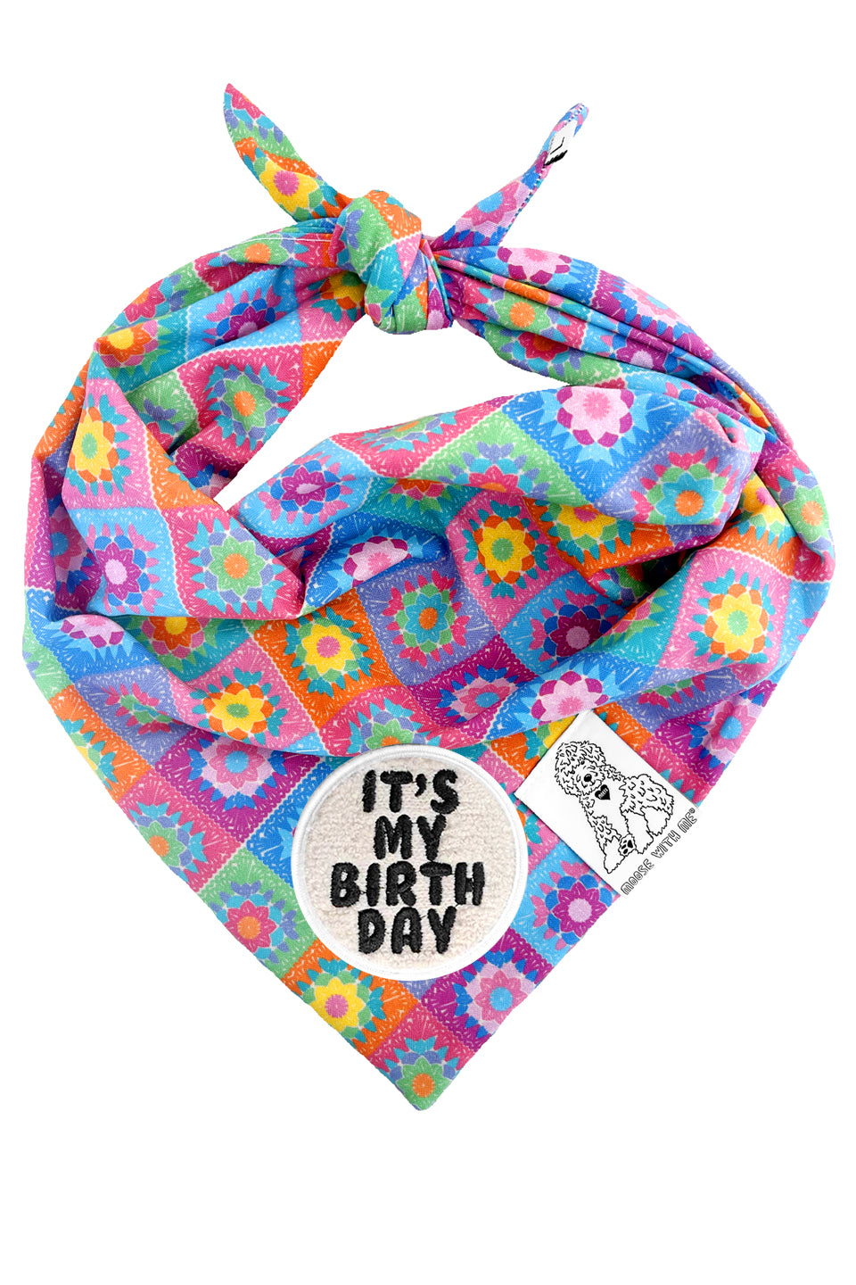 Dog Bandana Crochet Floral - Aqua - Customize by adding Interchangeable Velcro Embroidered Patches