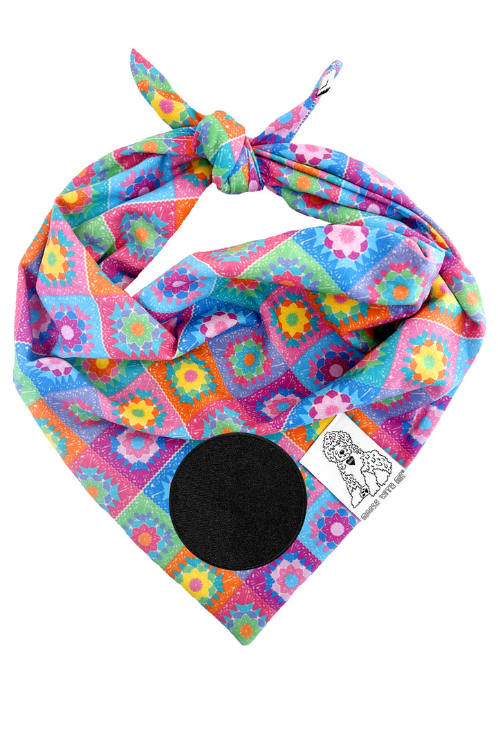 Dog Bandana Crochet Floral - Aqua - Customize by adding Interchangeable Velcro Embroidered Patches