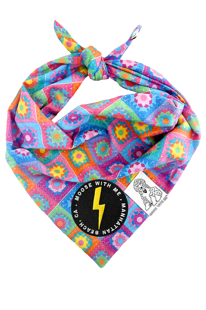 Dog Bandana Crochet Floral - Aqua - Customize by adding Interchangeable Velcro Embroidered Patches