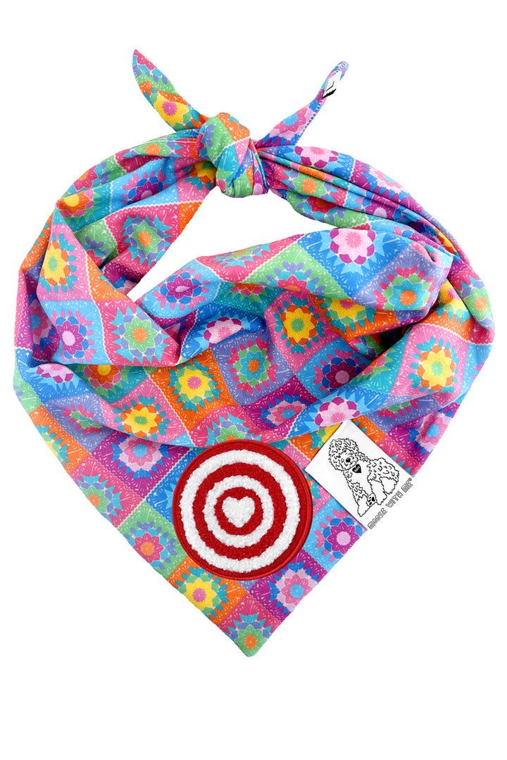 Dog Bandana Crochet Floral - Aqua - Customize by adding Interchangeable Velcro Embroidered Patches