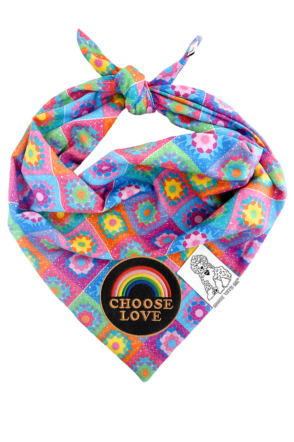 Dog Bandana Crochet Floral - Aqua - Customize by adding Interchangeable Velcro Embroidered Patches