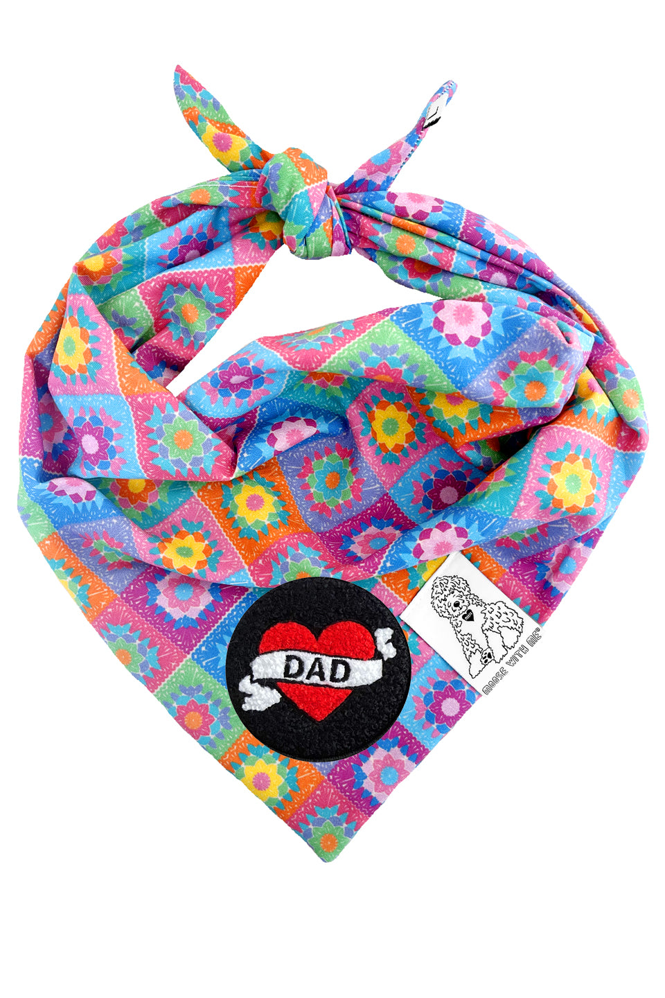 Dog Bandana Crochet Floral - Aqua - Customize by adding Interchangeable Velcro Embroidered Patches