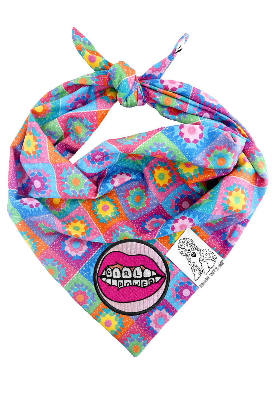 Dog Bandana Crochet Floral - Aqua - Customize by adding Interchangeable Velcro Embroidered Patches