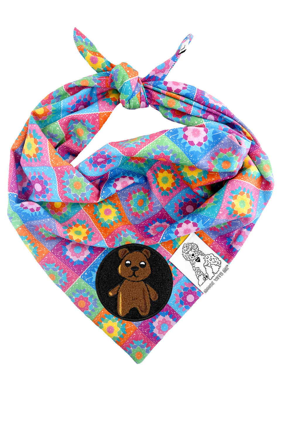 Dog Bandana Crochet Floral - Aqua - Customize by adding Interchangeable Velcro Embroidered Patches
