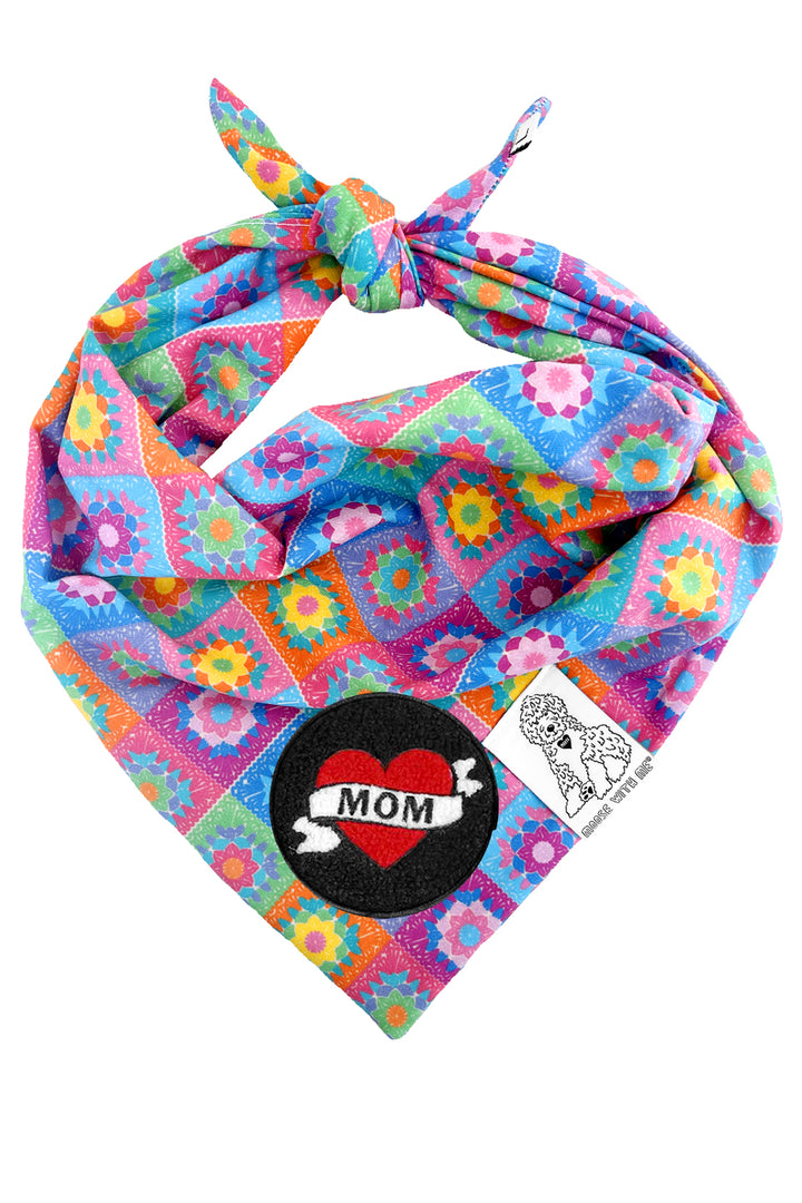 Dog Bandana Crochet Floral - Aqua - Customize by adding Interchangeable Velcro Embroidered Patches