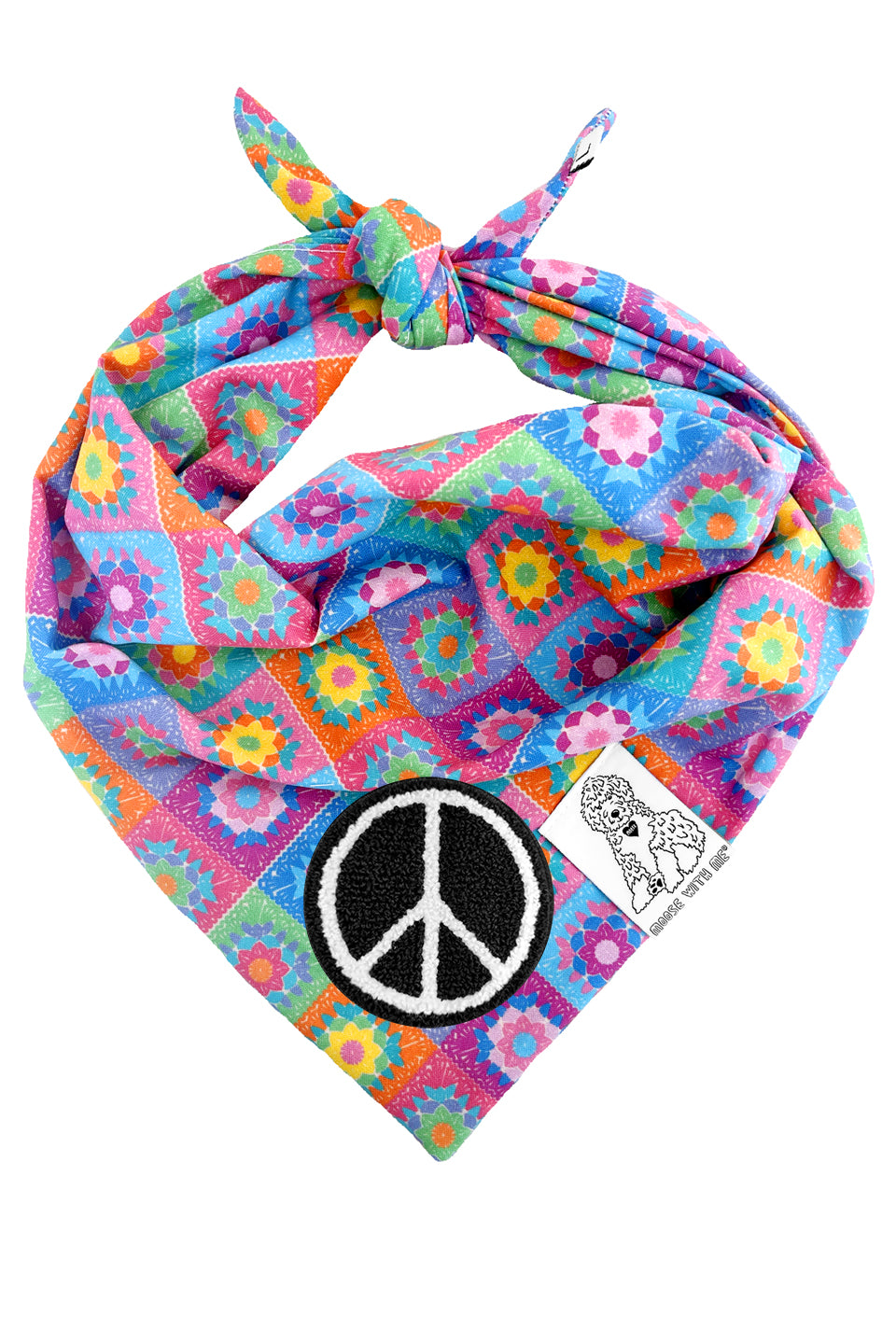 Dog Bandana Crochet Floral - Aqua - Customize by adding Interchangeable Velcro Embroidered Patches