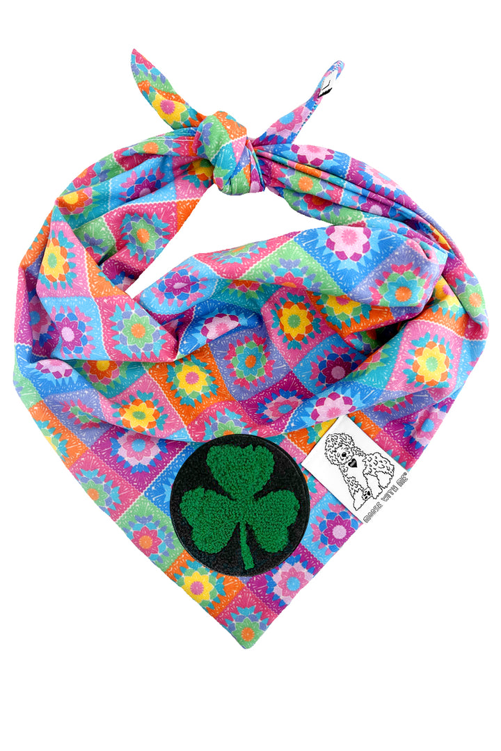 Dog Bandana Crochet Floral - Aqua - Customize by adding Interchangeable Velcro Embroidered Patches
