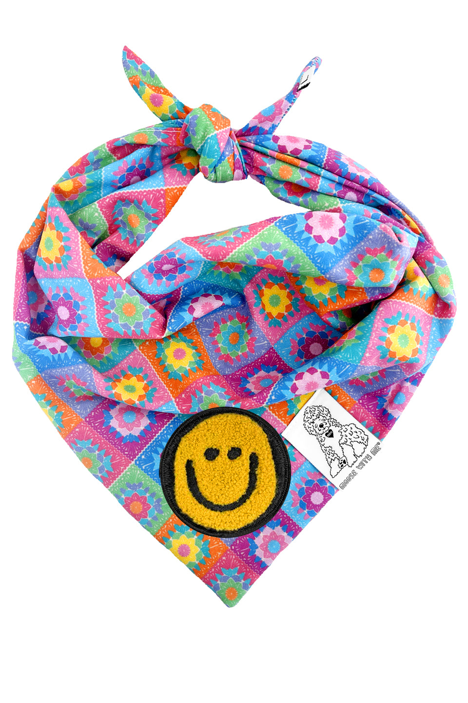 Dog Bandana Crochet Floral - Aqua - Customize by adding Interchangeable Velcro Embroidered Patches