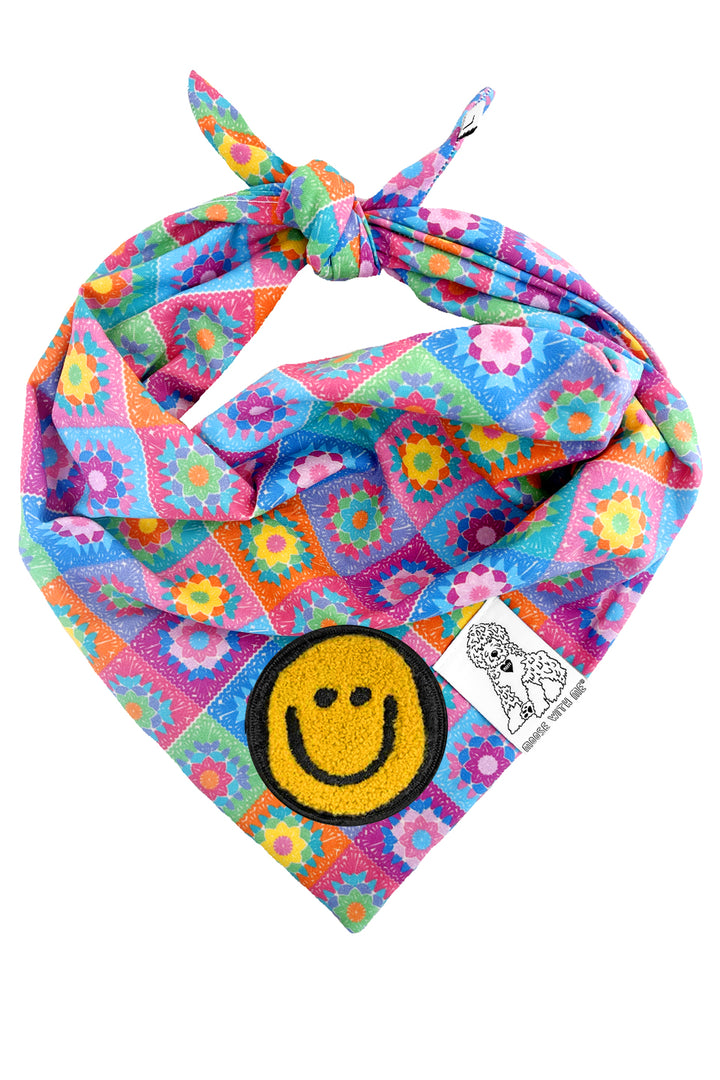 Dog Bandana Crochet Floral - Aqua - Customize by adding Interchangeable Velcro Embroidered Patches