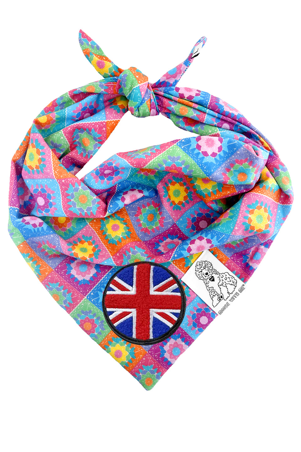 Dog Bandana Crochet Floral - Aqua - Customize by adding Interchangeable Velcro Embroidered Patches