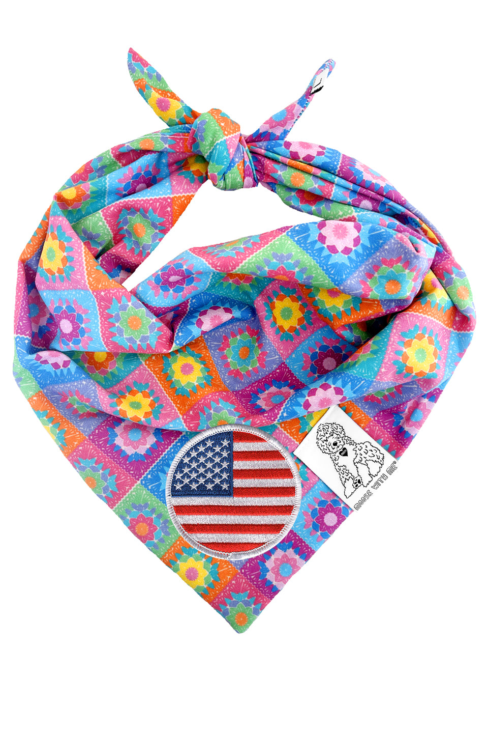 Dog Bandana Crochet Floral - Aqua - Customize by adding Interchangeable Velcro Embroidered Patches