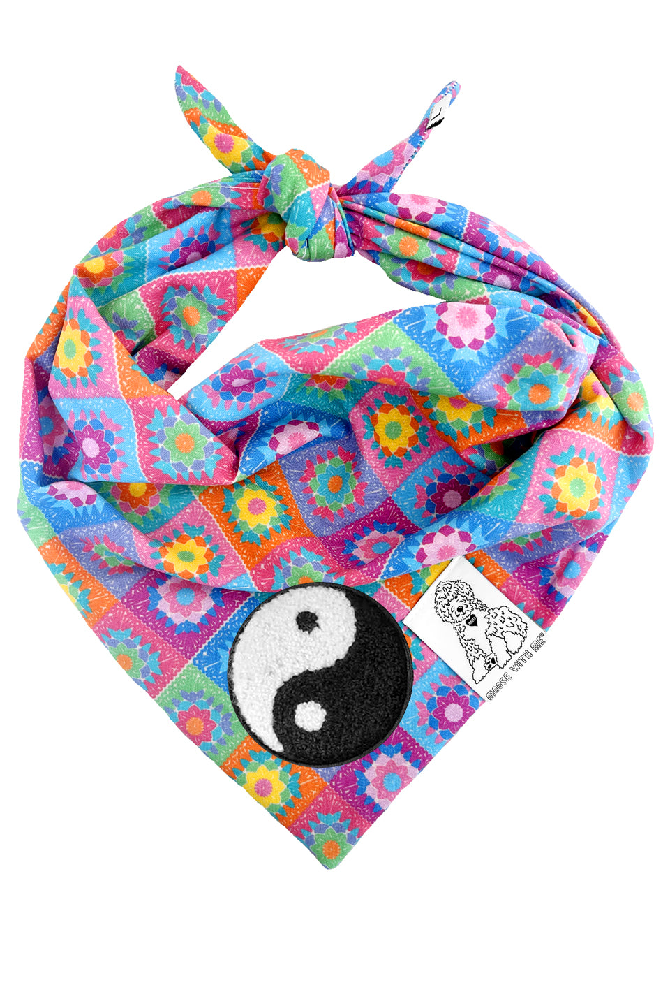 Dog Bandana Crochet Floral - Aqua - Customize by adding Interchangeable Velcro Embroidered Patches