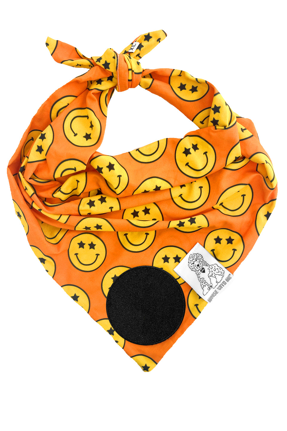 Dog Bandana Star Smiley Face - Orange - Customize by adding Interchangeable Velcro Embroidered Patches