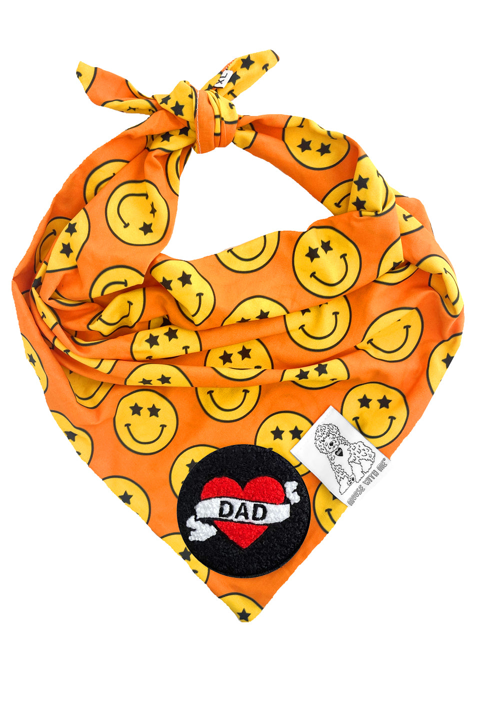Dog Bandana Star Smiley Face - Orange - Customize by adding Interchangeable Velcro Embroidered Patches