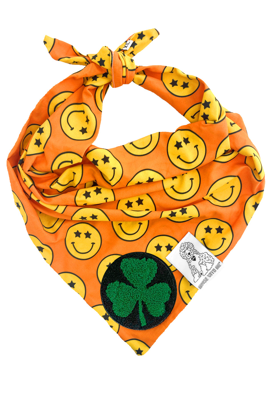 Dog Bandana Star Smiley Face - Orange - Customize by adding Interchangeable Velcro Embroidered Patches