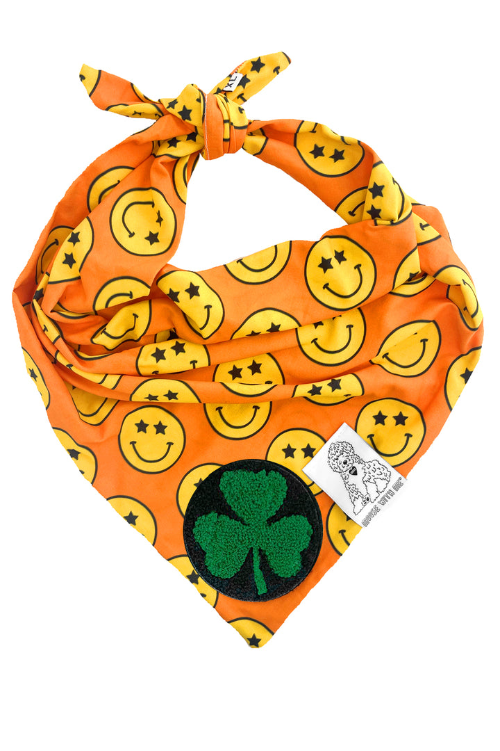 Dog Bandana Star Smiley Face - Orange - Customize by adding Interchangeable Velcro Embroidered Patches