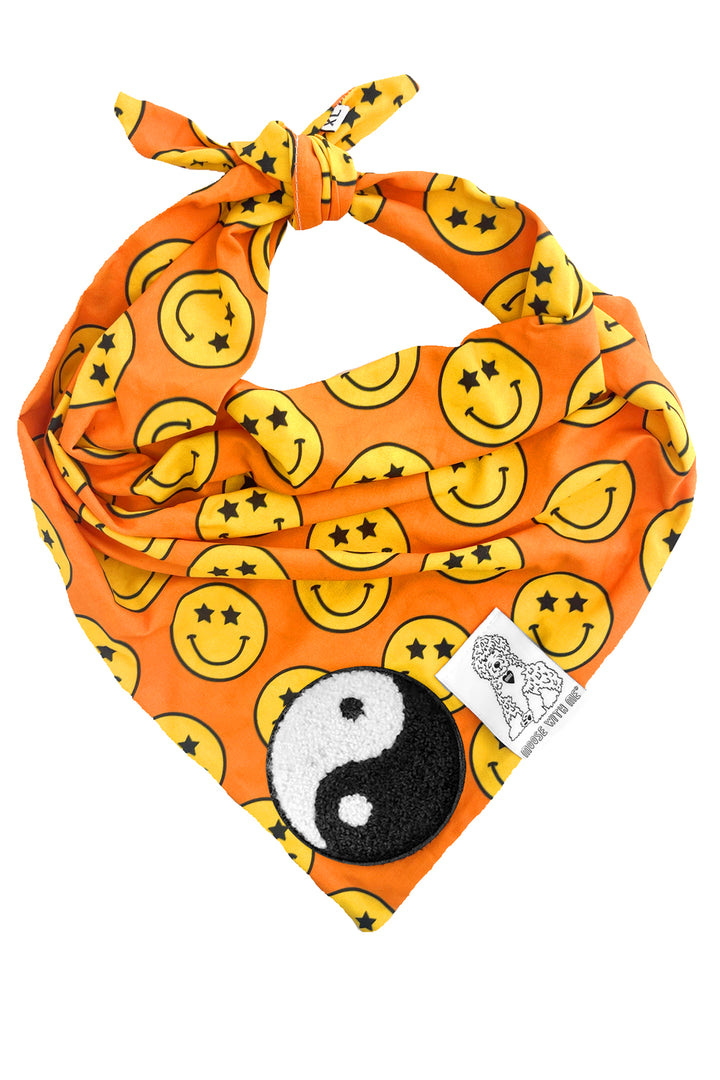 Dog Bandana Star Smiley Face - Orange - Customize by adding Interchangeable Velcro Embroidered Patches