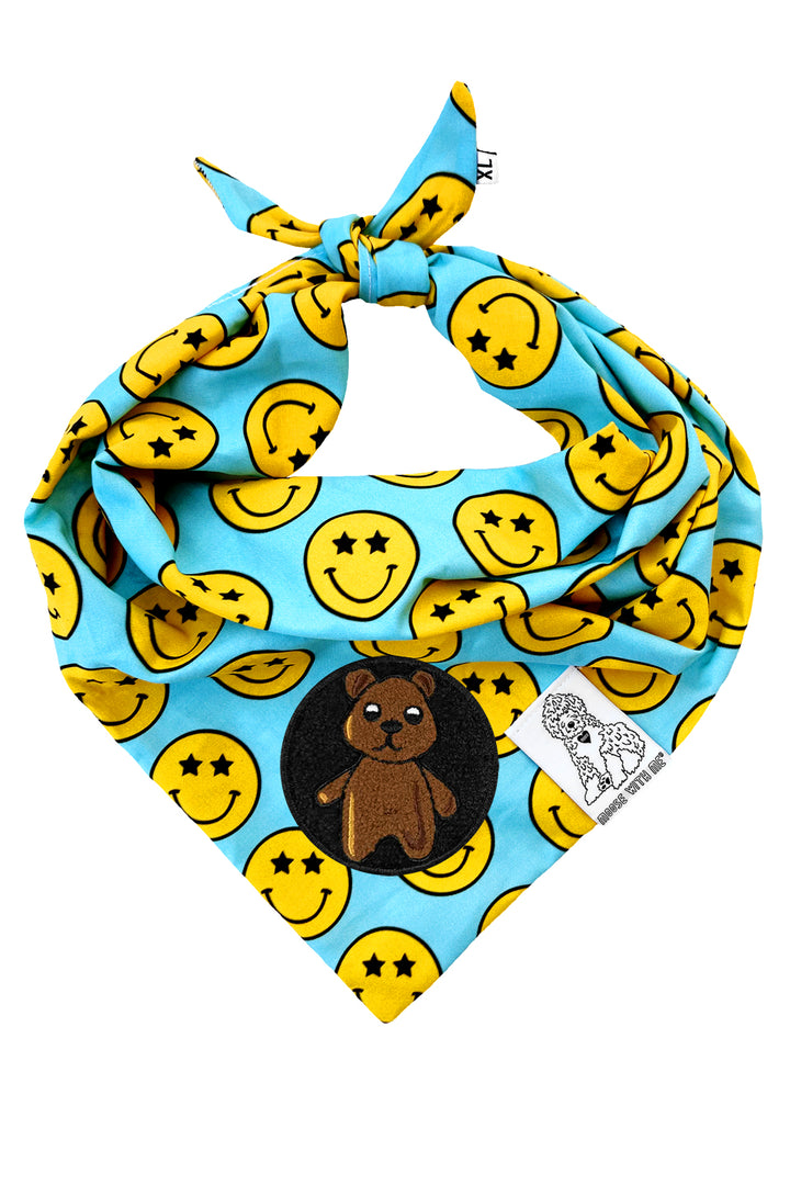 Dog Bandana Star Smiley Face - Aqua - Customize by adding Interchangeable Velcro Embroidered Patches