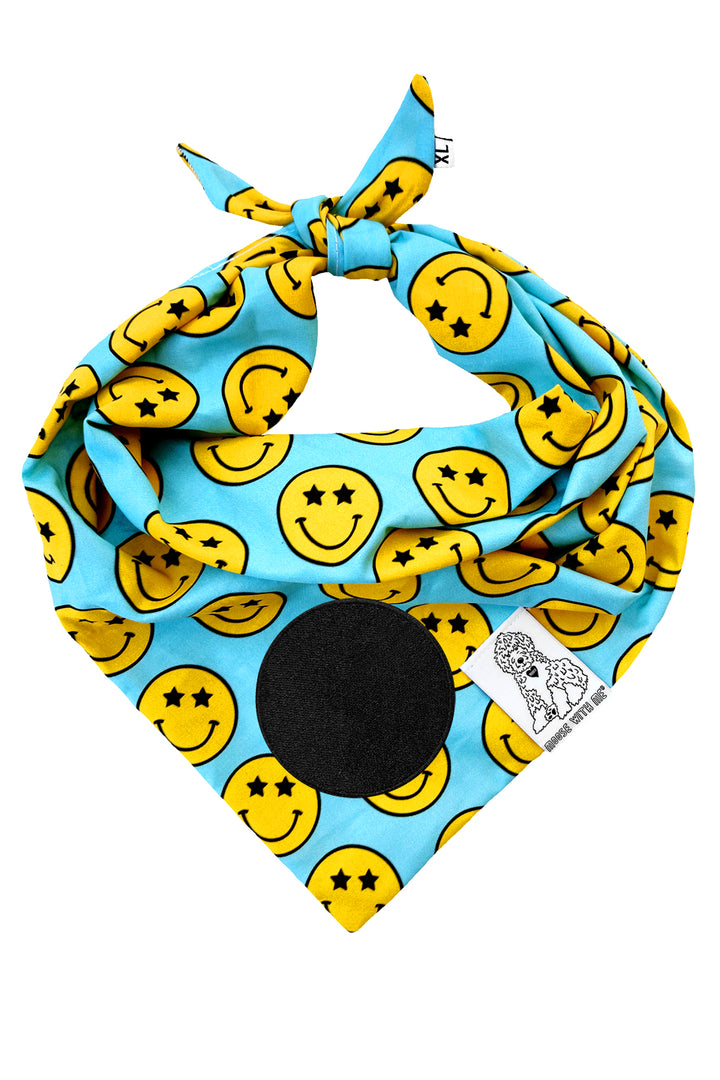 Dog Bandana Star Smiley Face - Aqua - Customize by adding Interchangeable Velcro Embroidered Patches