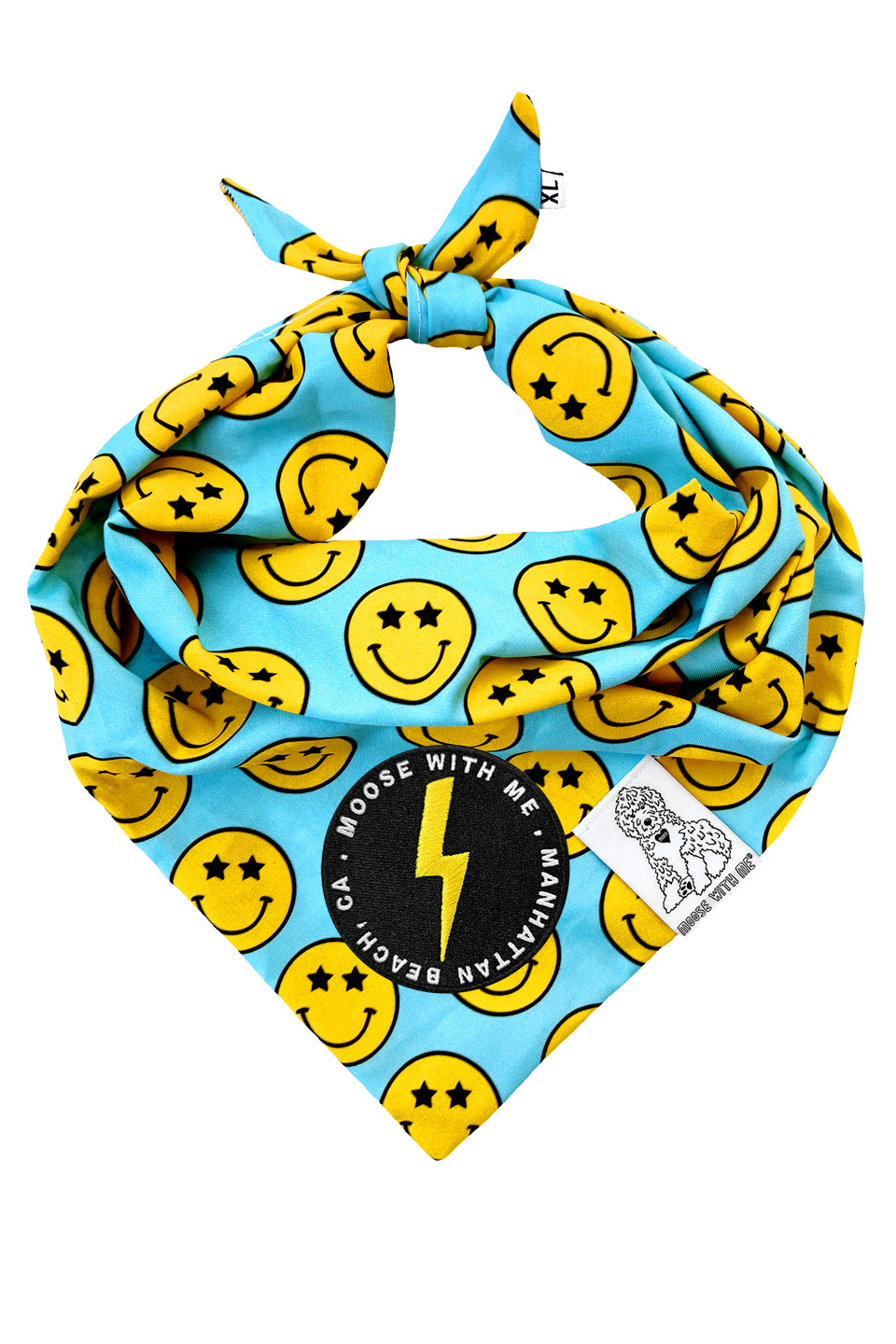 Dog Bandana Star Smiley Face - Aqua - Customize by adding Interchangeable Velcro Embroidered Patches