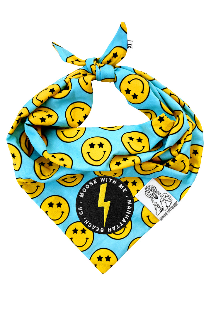 Dog Bandana Star Smiley Face - Aqua - Customize by adding Interchangeable Velcro Embroidered Patches