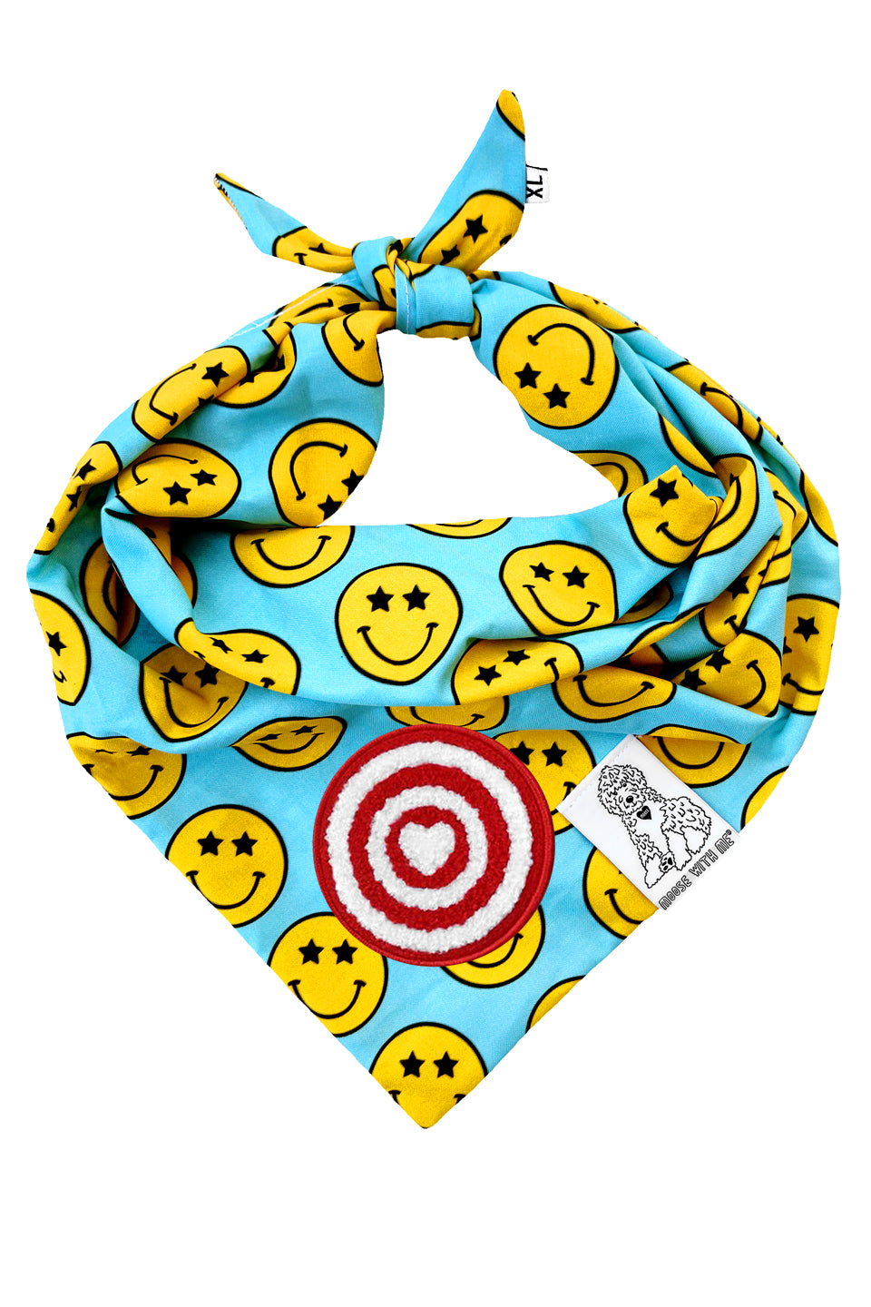 Dog Bandana Star Smiley Face - Aqua - Customize by adding Interchangeable Velcro Embroidered Patches