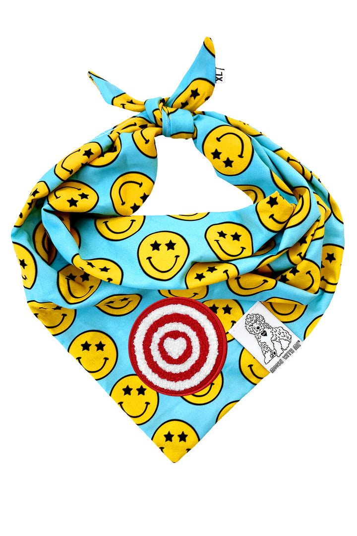 Dog Bandana Star Smiley Face - Aqua - Customize by adding Interchangeable Velcro Embroidered Patches