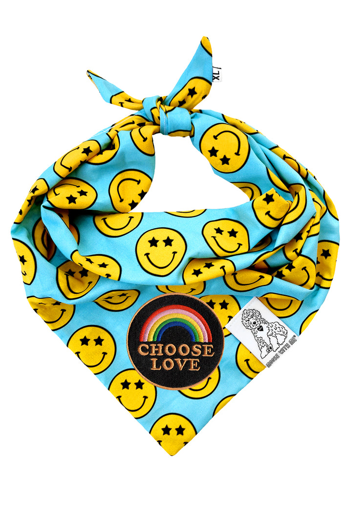 Dog Bandana Star Smiley Face - Aqua - Customize by adding Interchangeable Velcro Embroidered Patches