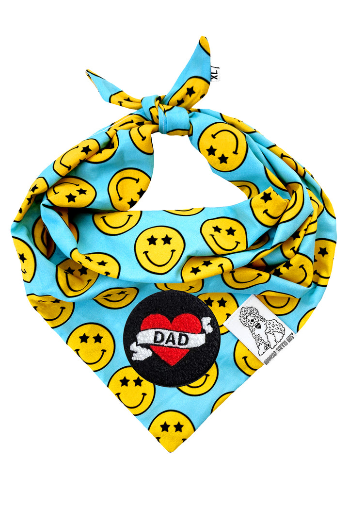 Dog Bandana Star Smiley Face - Aqua - Customize by adding Interchangeable Velcro Embroidered Patches