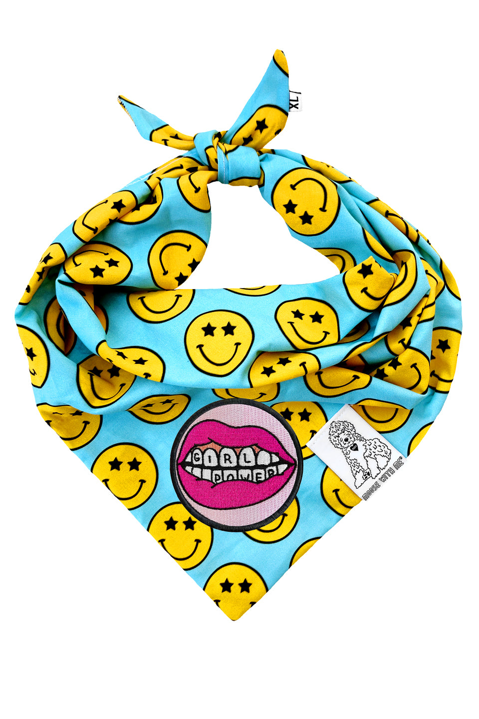 Dog Bandana Star Smiley Face - Aqua - Customize by adding Interchangeable Velcro Embroidered Patches