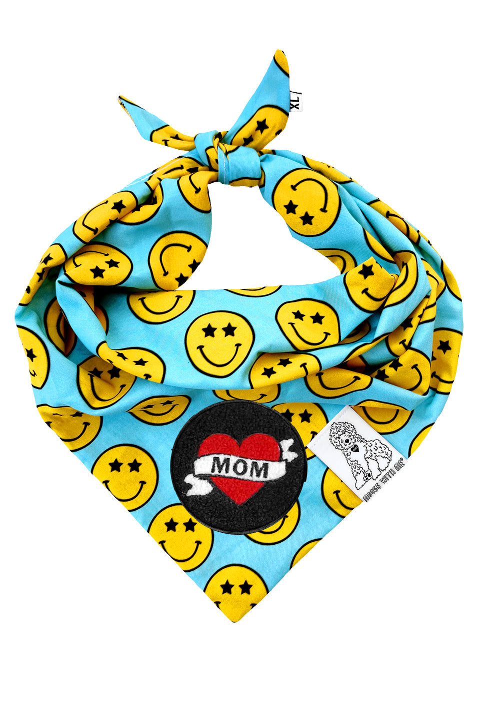 Dog Bandana Star Smiley Face - Aqua - Customize by adding Interchangeable Velcro Embroidered Patches