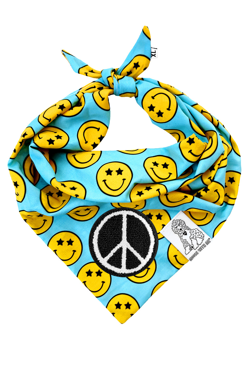 Dog Bandana Star Smiley Face - Aqua - Customize by adding Interchangeable Velcro Embroidered Patches