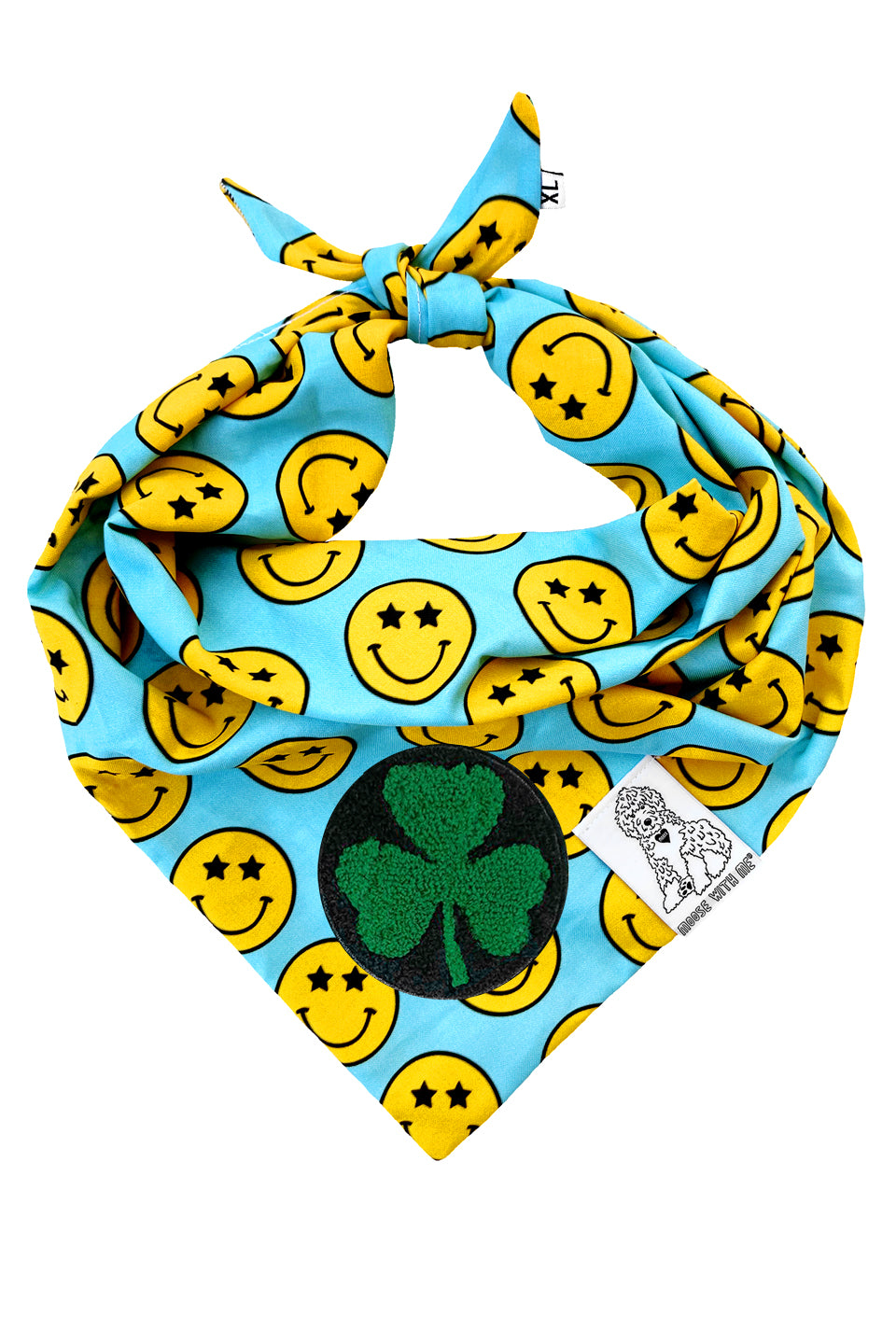 Dog Bandana Star Smiley Face - Aqua - Customize by adding Interchangeable Velcro Embroidered Patches