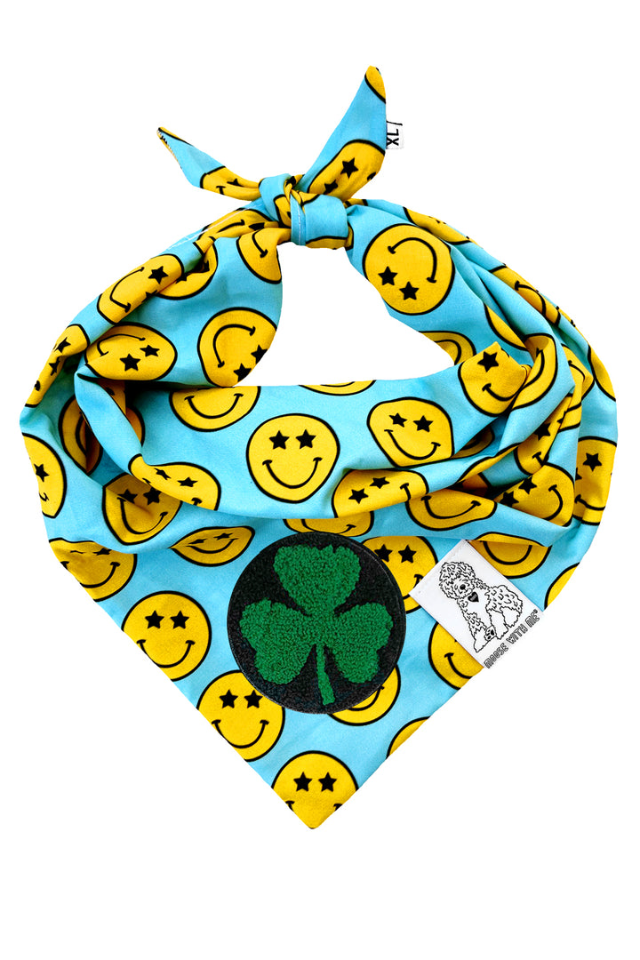 Dog Bandana Star Smiley Face - Aqua - Customize by adding Interchangeable Velcro Embroidered Patches