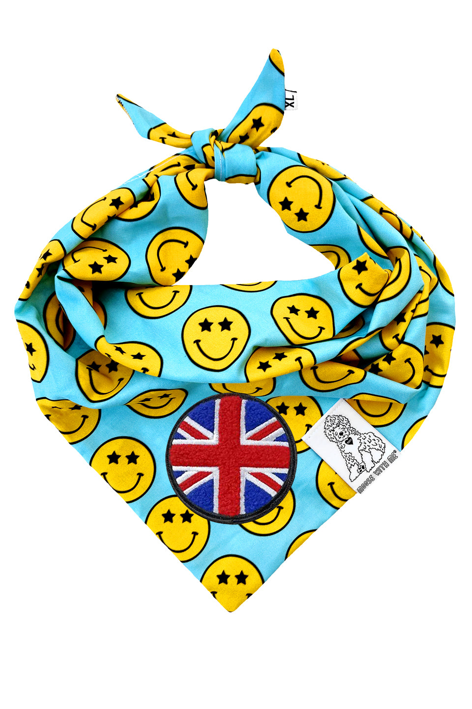 Dog Bandana Star Smiley Face - Aqua - Customize by adding Interchangeable Velcro Embroidered Patches