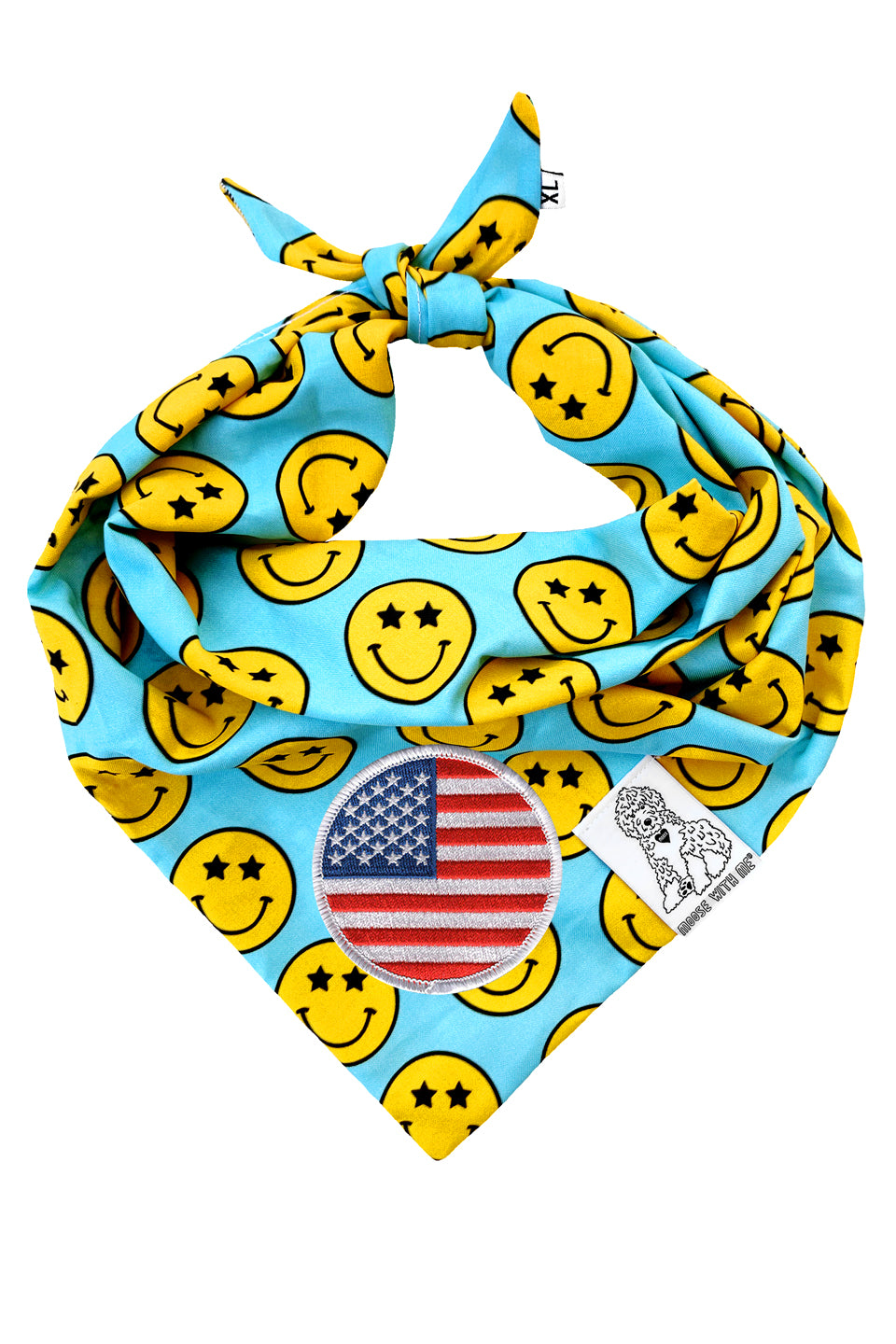 Dog Bandana Star Smiley Face - Aqua - Customize by adding Interchangeable Velcro Embroidered Patches