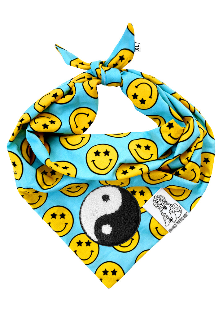 Dog Bandana Star Smiley Face - Aqua - Customize by adding Interchangeable Velcro Embroidered Patches