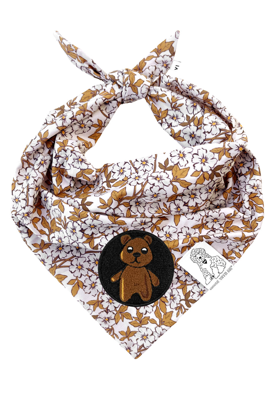 Dog Bandana Floral - Cream - Customize by adding Interchangeable Velcro Embroidered Patches