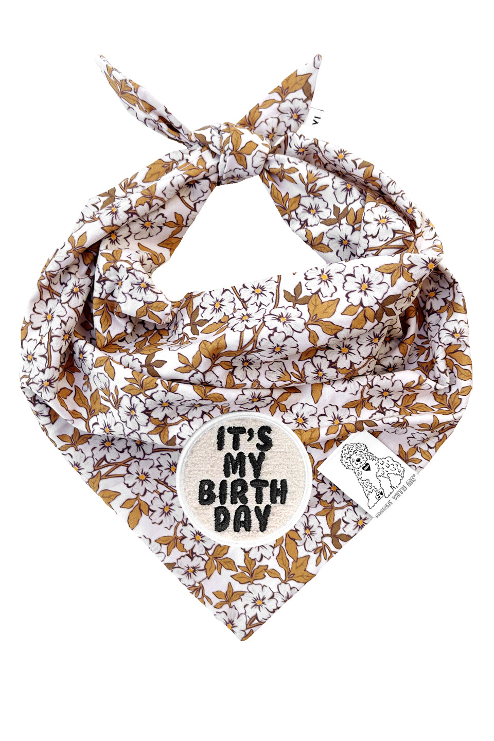 Dog Bandana Floral - Cream - Customize by adding Interchangeable Velcro Embroidered Patches