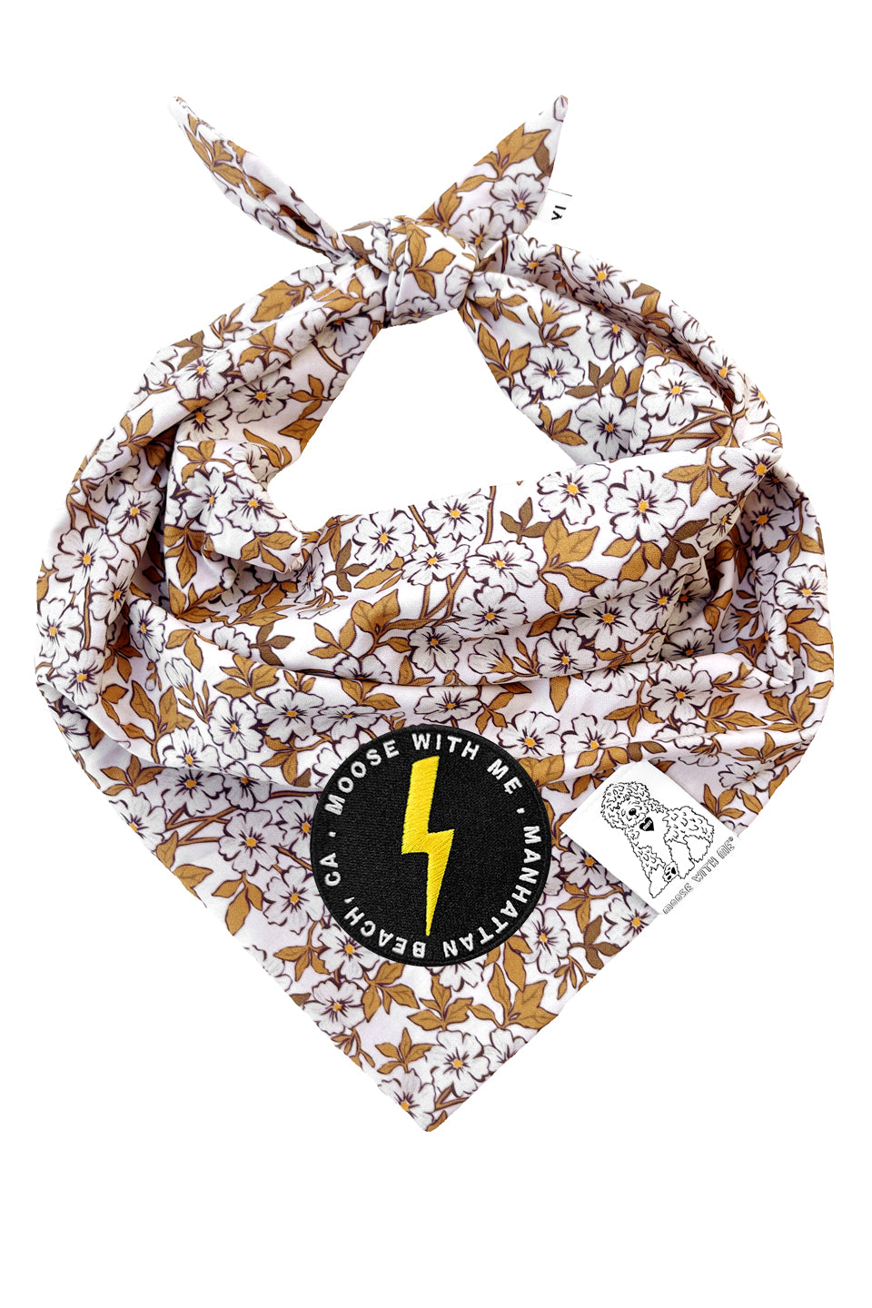 Dog Bandana Floral - Cream - Customize by adding Interchangeable Velcro Embroidered Patches