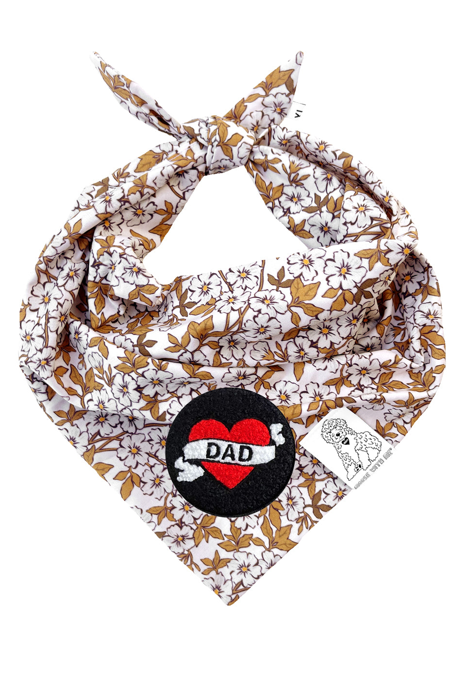 Dog Bandana Floral - Cream - Customize by adding Interchangeable Velcro Embroidered Patches