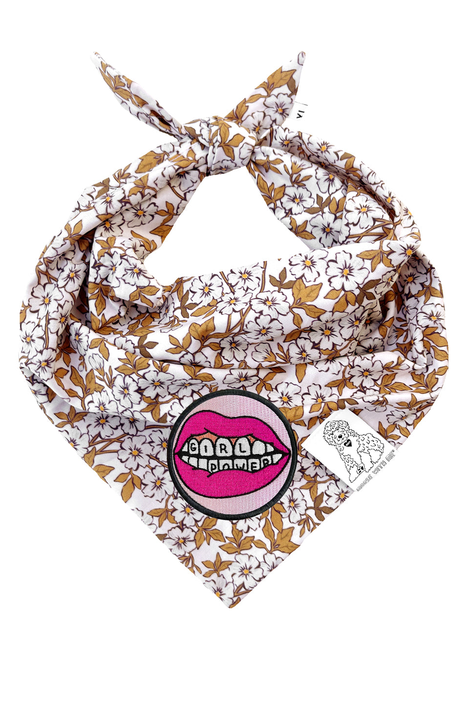 Dog Bandana Floral - Cream - Customize by adding Interchangeable Velcro Embroidered Patches