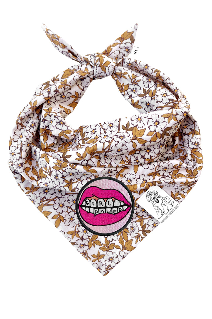 Dog Bandana Floral - Cream - Customize by adding Interchangeable Velcro Embroidered Patches