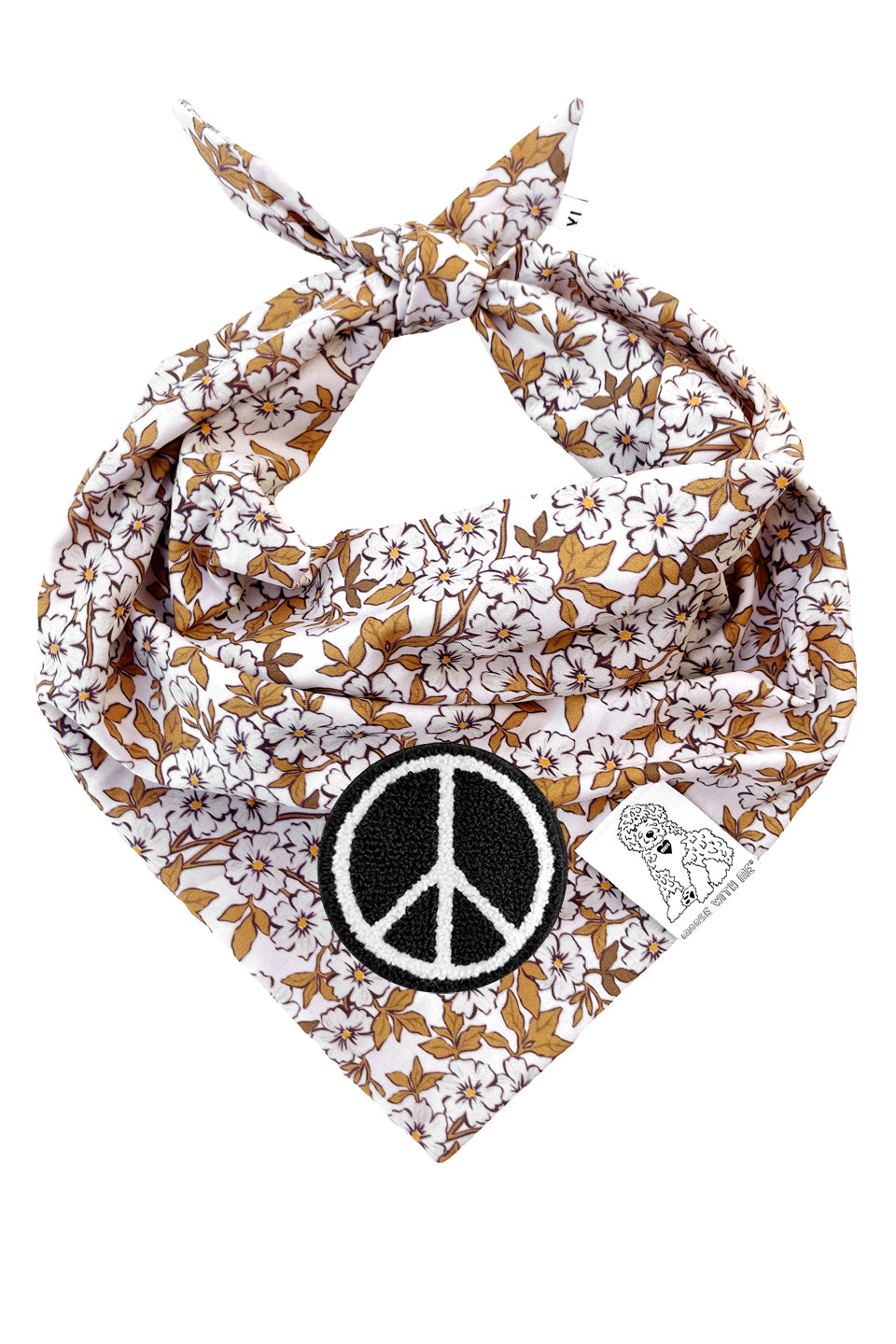 Dog Bandana Floral - Cream - Customize by adding Interchangeable Velcro Embroidered Patches