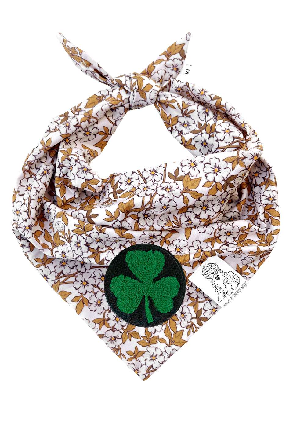 Dog Bandana Floral - Cream - Customize by adding Interchangeable Velcro Embroidered Patches